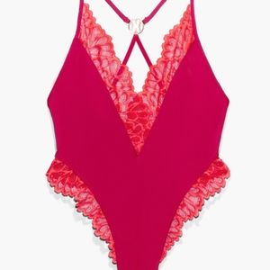 SAVAGE X FENTY NOT SORRY LACE AND SATIN TEDDY, RED VIOLENT PURPLE - 1X New NWT